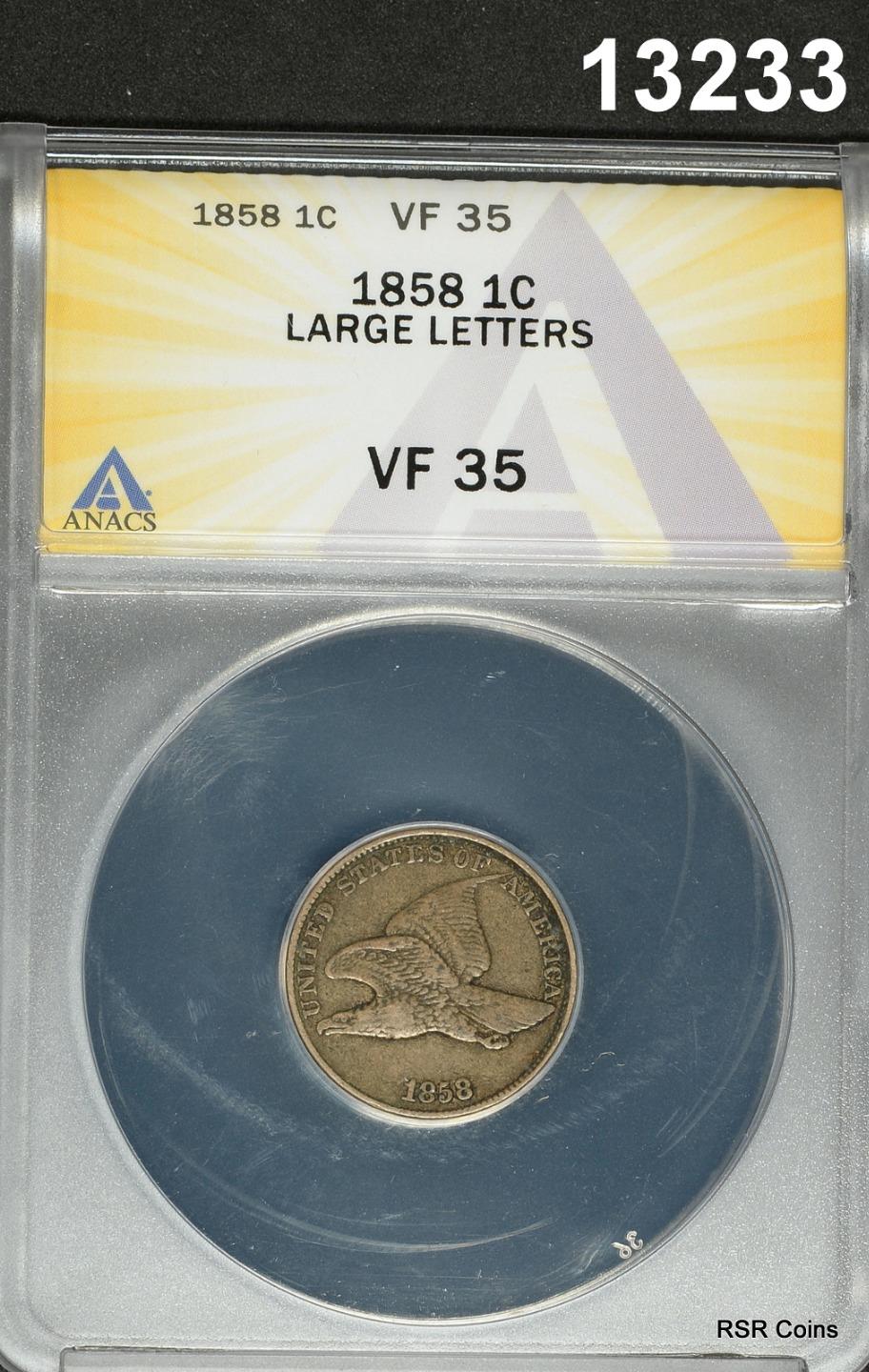 1858 FLYING EAGLE CENT LARGE LETTERS ANACS CERTIFED VF35 ORIGINAL! #13233