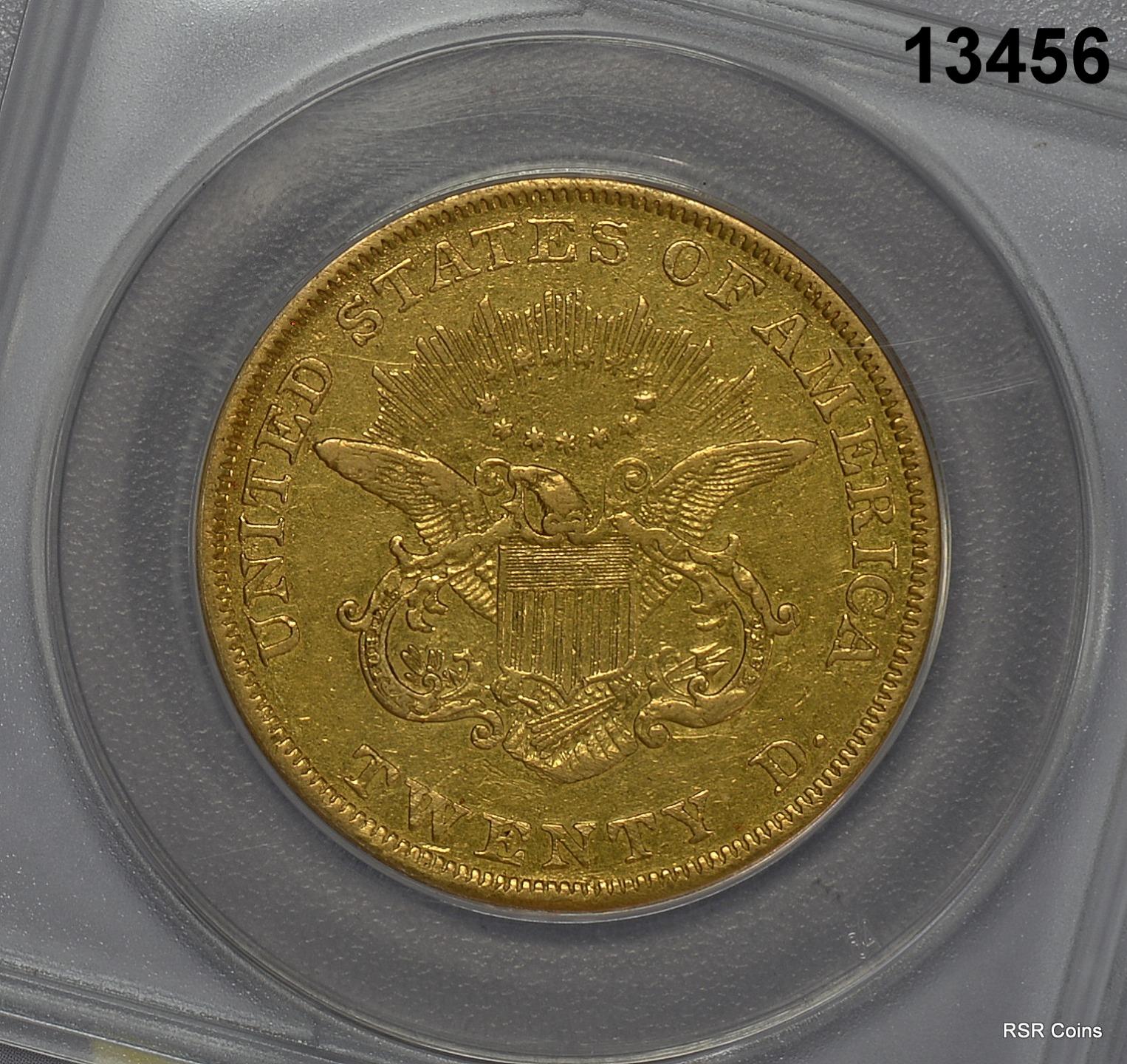 1850 $20 GOLD DOUBLE EAGLE RARE! ANACS CERTIFIED EF45 CLEANED #13456