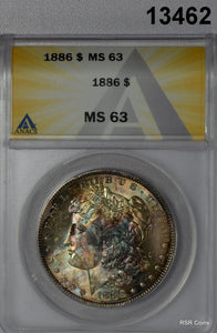 1886 MORGAN SILVER DOLLAR ANACS CERTIFED MS63 OBVERSE RAINBOW WOW! #13462