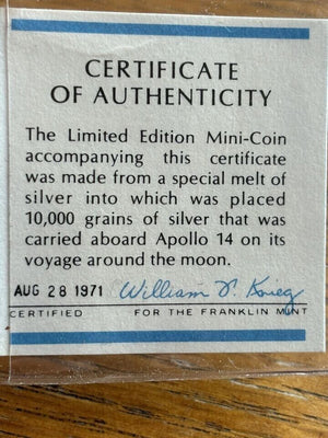 1971 Franklin Mint Apollo 14 Moon Mission Silver Mini Coin Was On The Moon