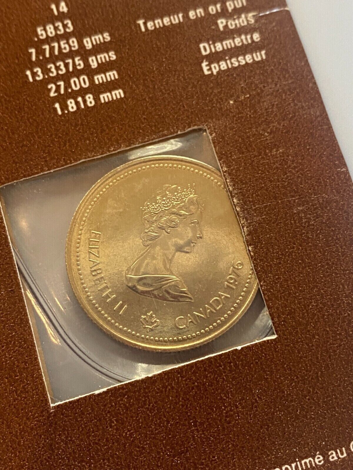 CANADIAN Montreal 1976 Olympic $100 14k Elizabeth II GOLD COIN Original Card BU