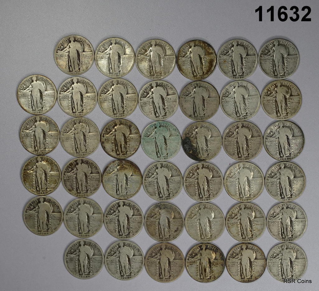 ROLL OF 40 STANDING LIBERTY QUARTERS 90% SILVER NEARLY ALL FULL DATES! #11632