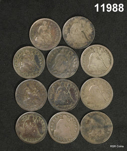 LOT OF 10 DAMAGED SEATED LIBERTY 1-1835 BUST HALF DIMES #11988