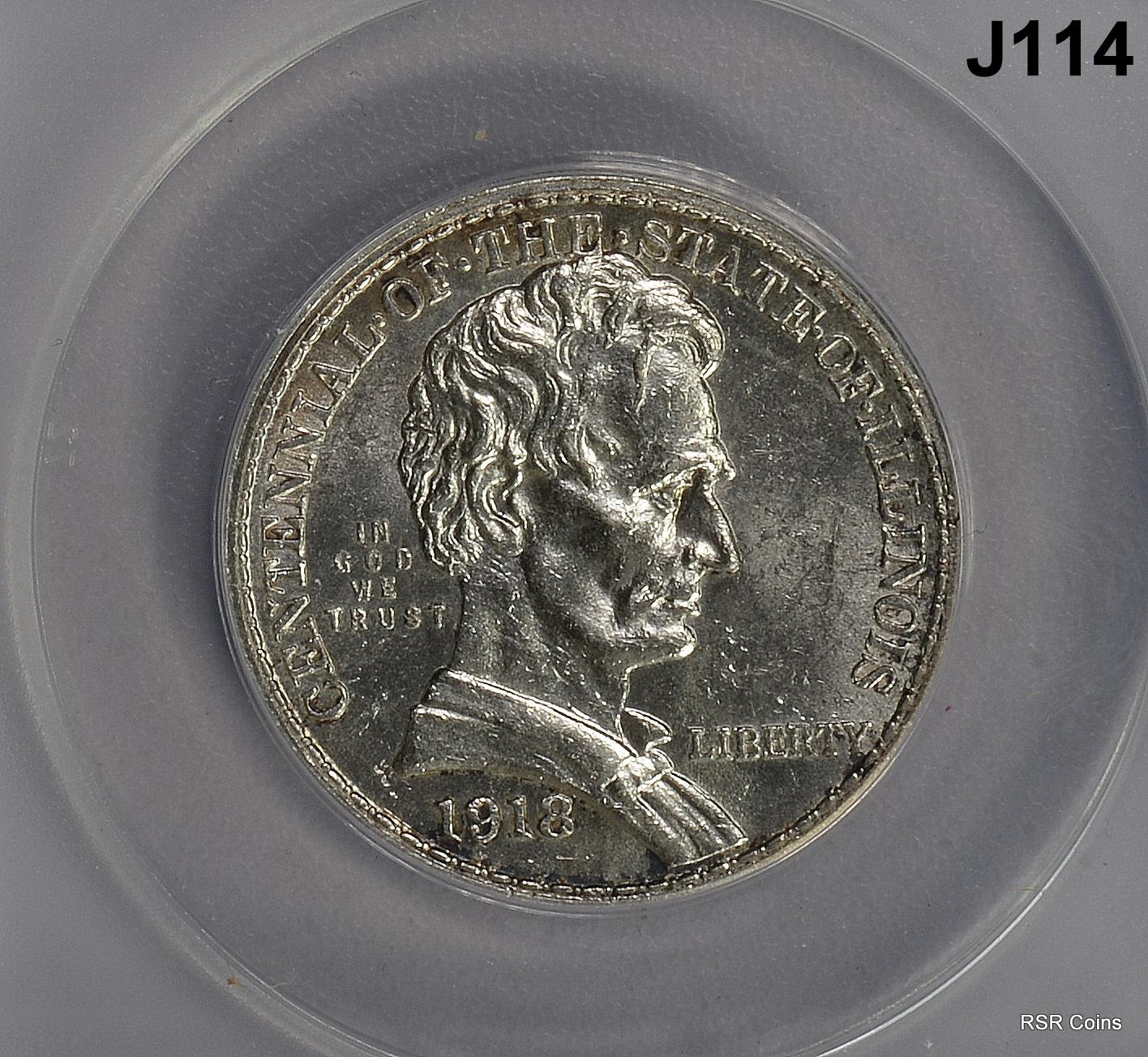 1918 LINCOLN COMMEMORATIVE HALF ANACS CERTIFIED AU58 CLEANED #J114