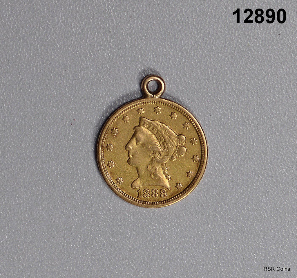 1888 $2.50 GOLD LIBERTY WITH MOUNT ATTACHED XF-RARE MINTAGE: 16,001 #12890