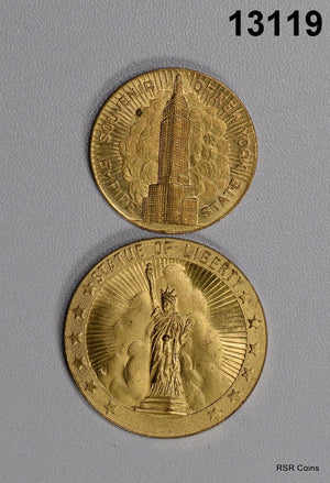 NEW YORK 1939 WORLDS FAIR STATUE OF LIBERTY EMPIRE STATE BUILDING 2 MEDAL #13119