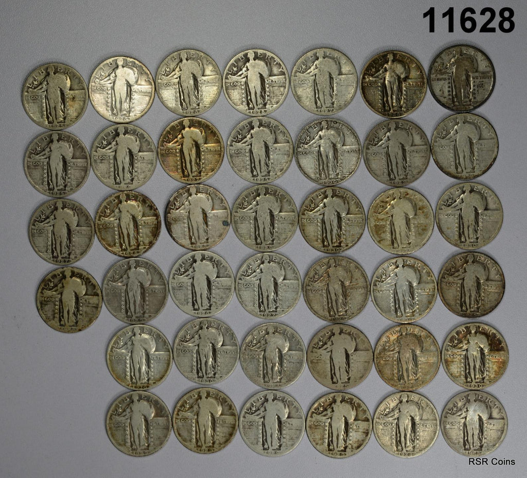ROLL OF 40 STANDING LIBERTY QUARTERS 90% SILVER NEARLY ALL FULL DATES #11628