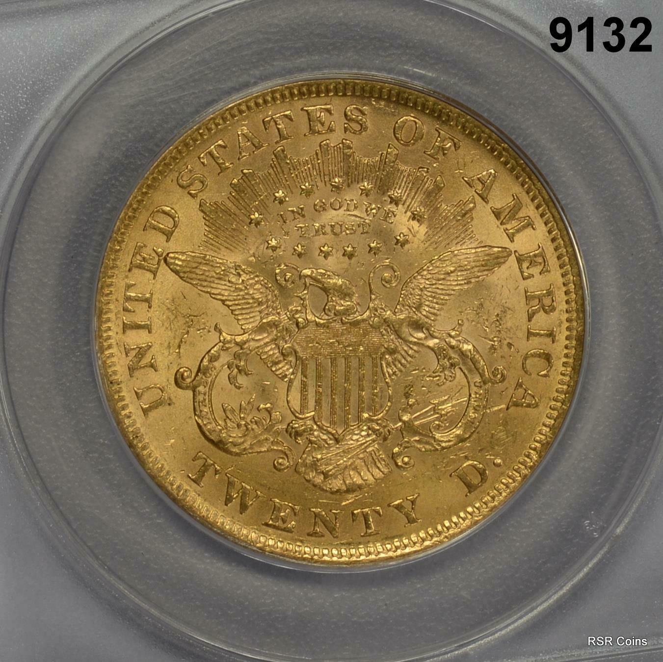 1873 OPEN 3 $20 GOLD LIBERTY ANACS CERTIFIED MS62 NICE LUSTER! #9132