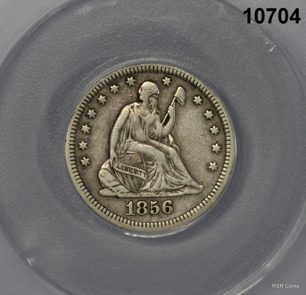 1856 SEATED LIBERTY QUARTER ANACS CERTIFIED VF35 CLEANED #10704