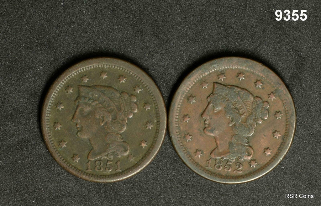 1851 & 1852 LARGE CENT LOT VF-XF CORRODED NICE DEAL! #9355