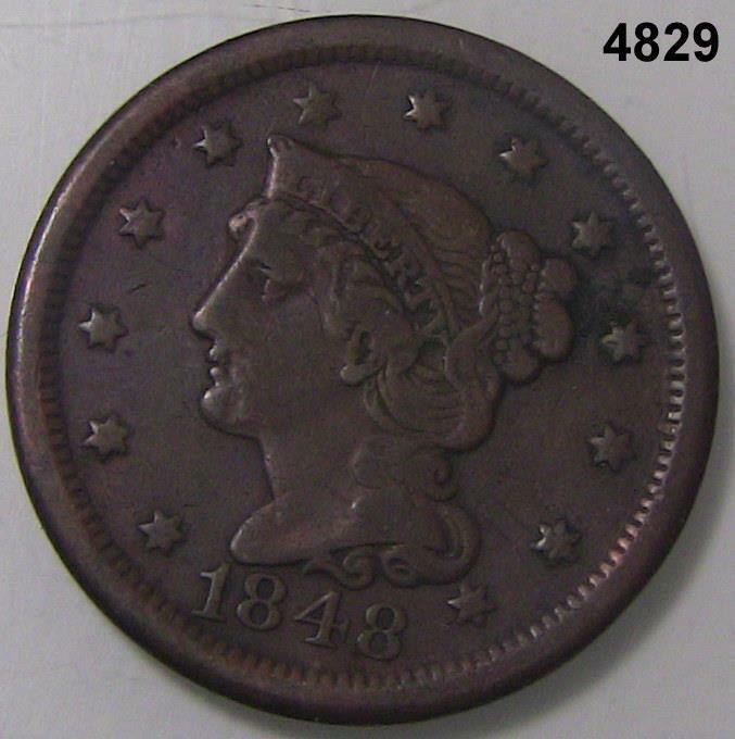 1848 BRAIDED HAIR LARGE CENT VF NICE BROWN #4829