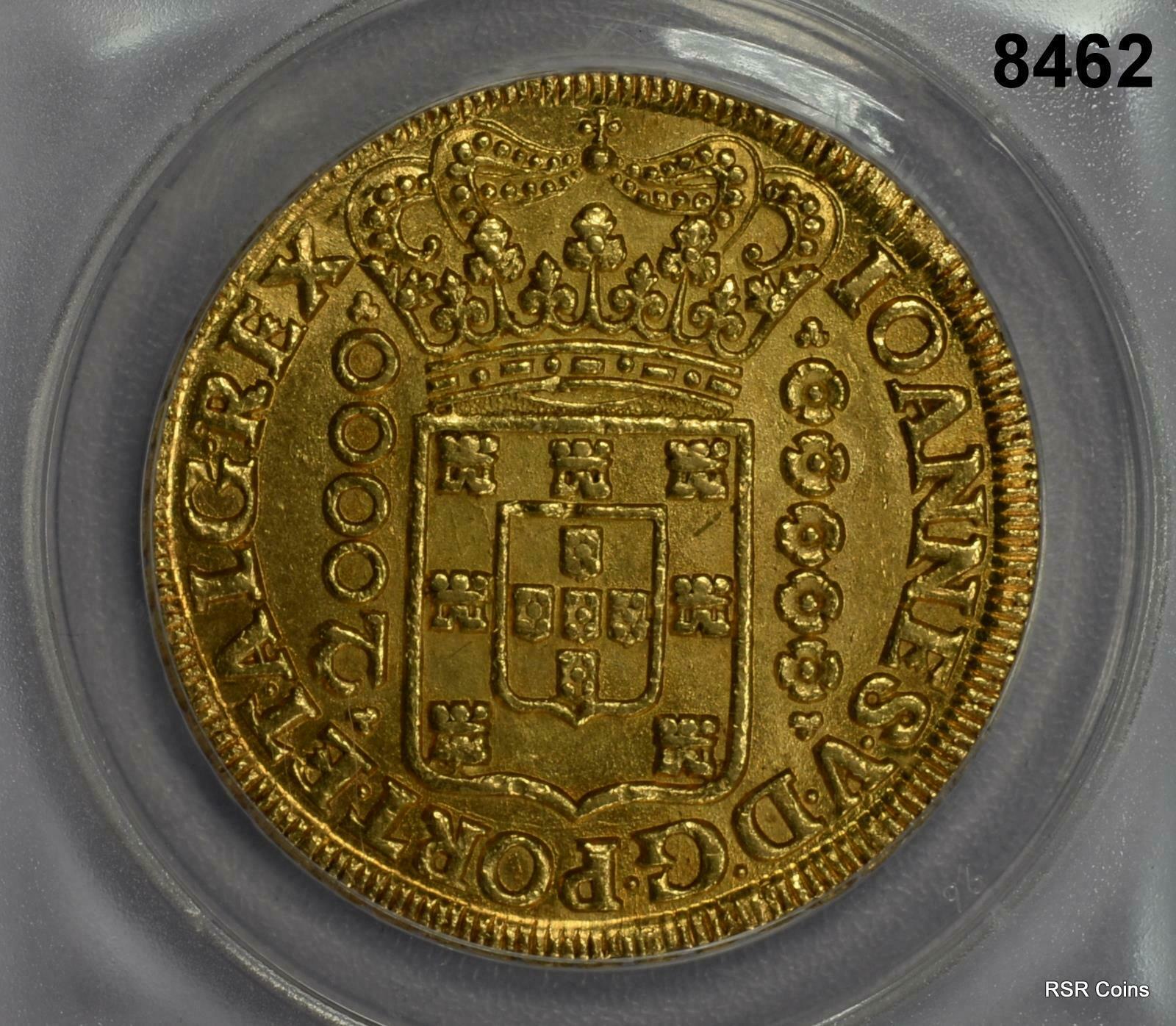 1725 BRAZIL 20,000 REIS GOLD 53.7 GR! ANACS CERTIFIED AU55 RARITY! #8462