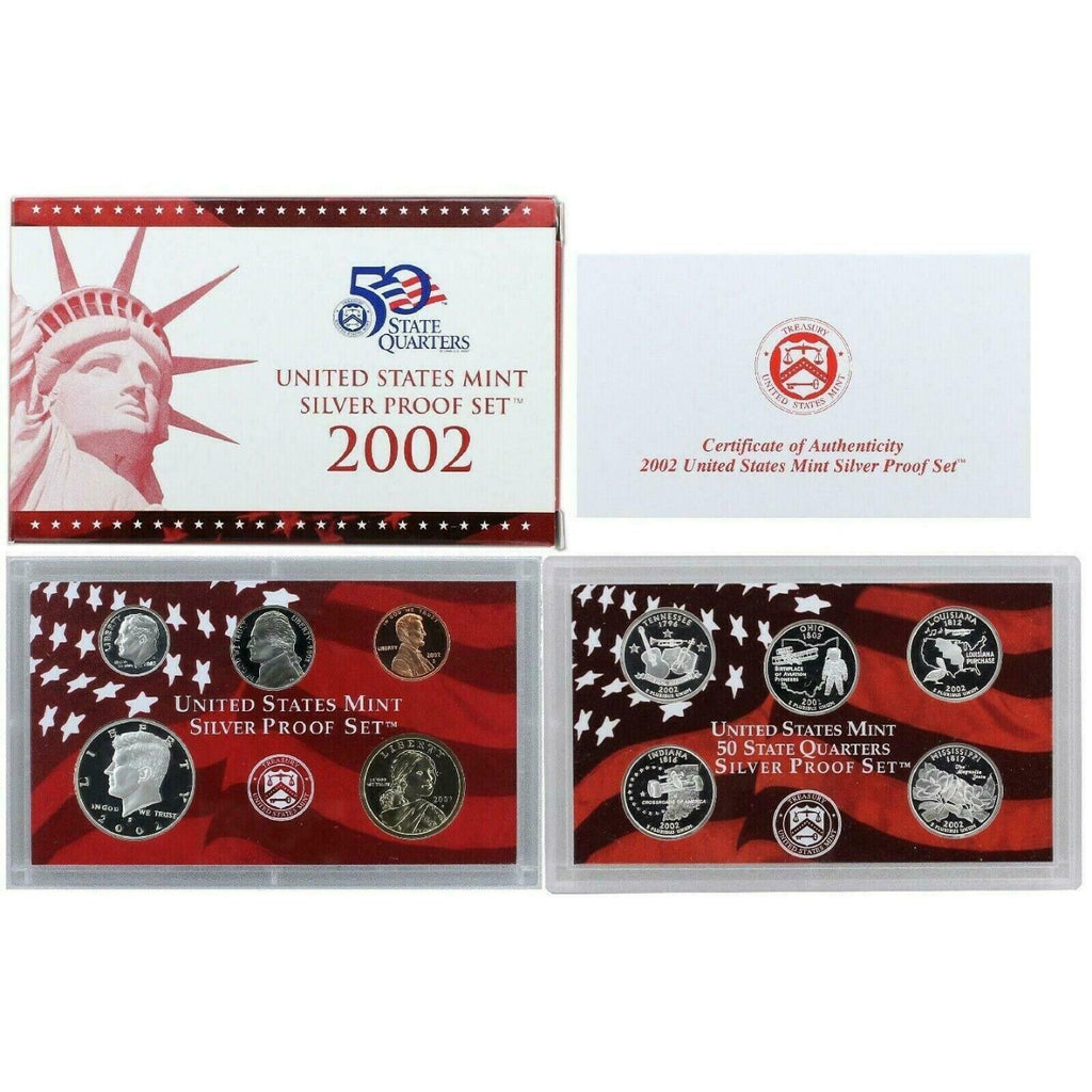 2002 US MINT SILVER PROOF SET GEM PROOF SET IN ORIGINAL MINT BOX WITH COA!