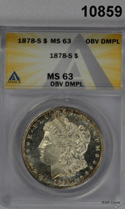 1878 S MORGAN SILVER DOLLAR ANACS CERTIFIED MS63 1ST YEAR! OBVERSE DMPL! #10859