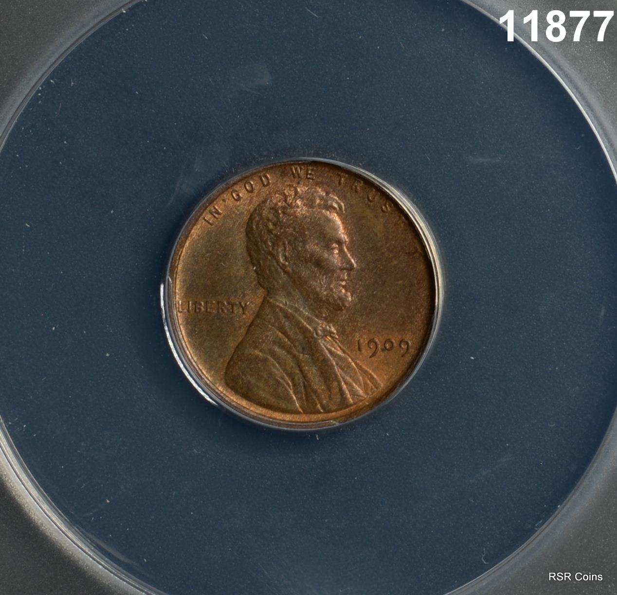 1909 VDB LINCOLN CENT ANACS CERTIFIED MS64 RB #11877