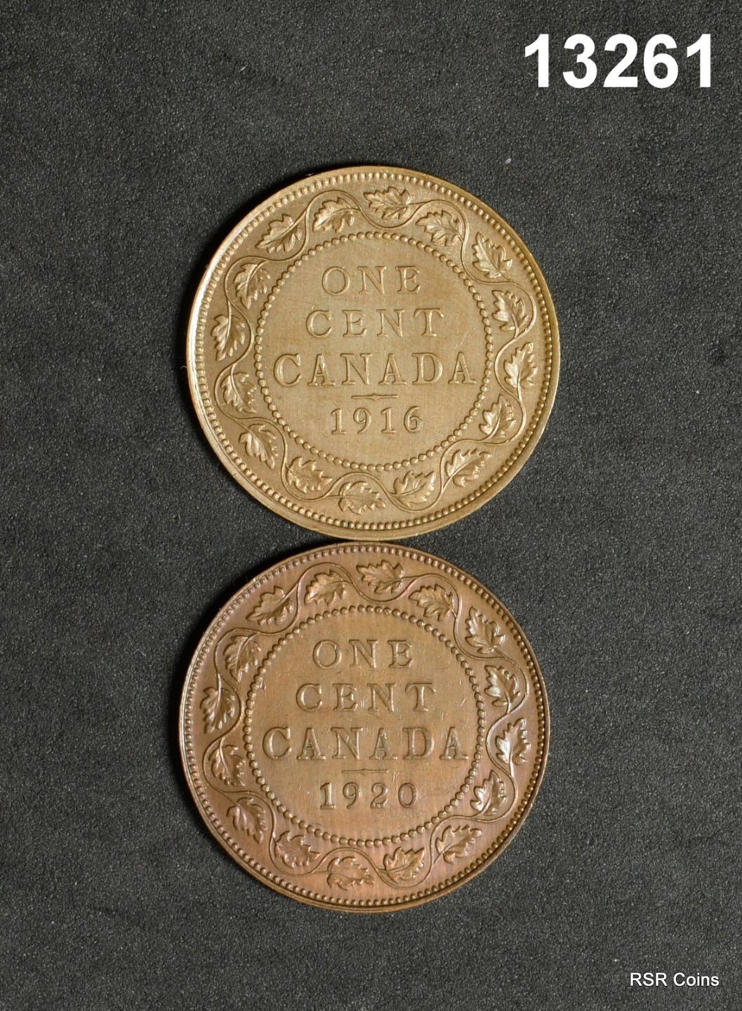 1916 & 1920 CANADA LARGE CENT LOT OF 2 COINS BU! #13261