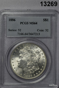 1886 MORGAN SILVER DOLLAR PCGS CERTIFIED MS64 FLASHY! #13269