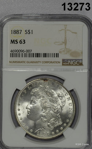 1887 MORGAN SILVER DOLLAR NGC CERTIFIED MS63 FLASHY! #13273