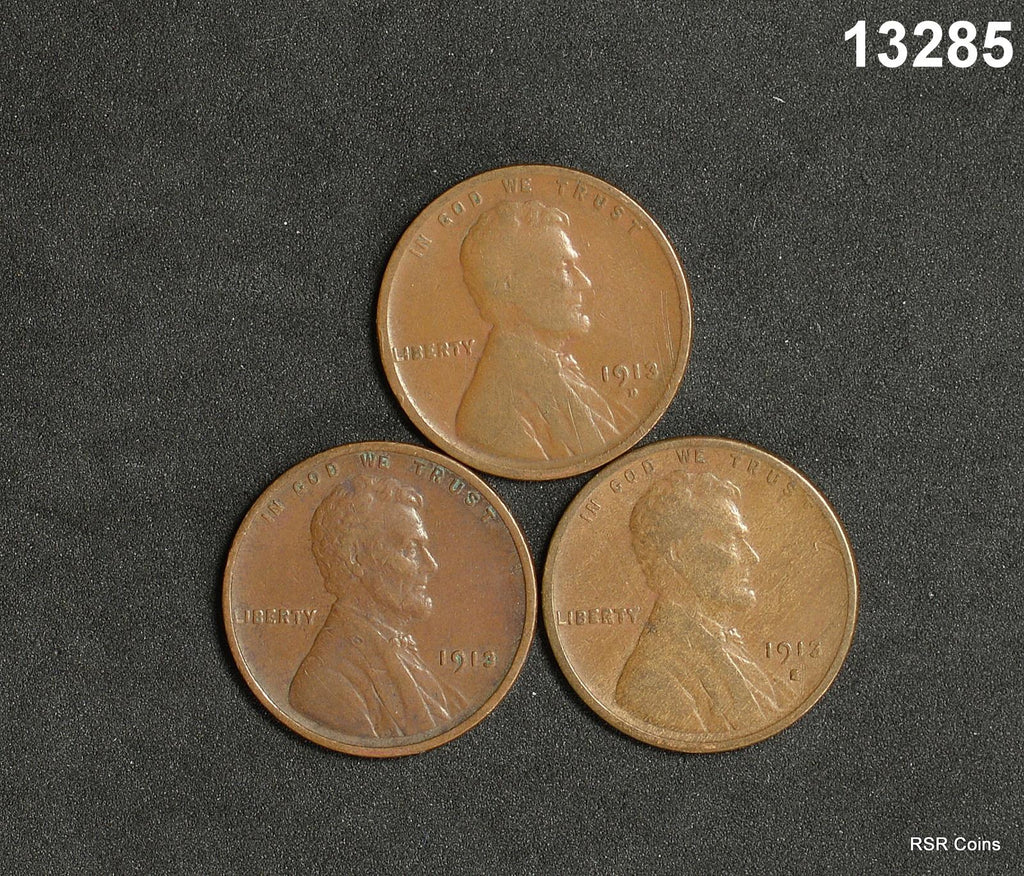 1913 PSD LINCOLN 3 COIN SET VG- FINE+! #13285