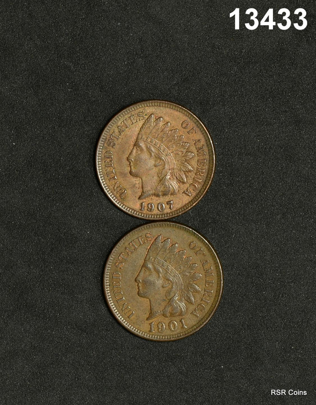 1901 & 1907 2 COIN INDIAN HEAD CENT LOT AU+ NICE! #13433