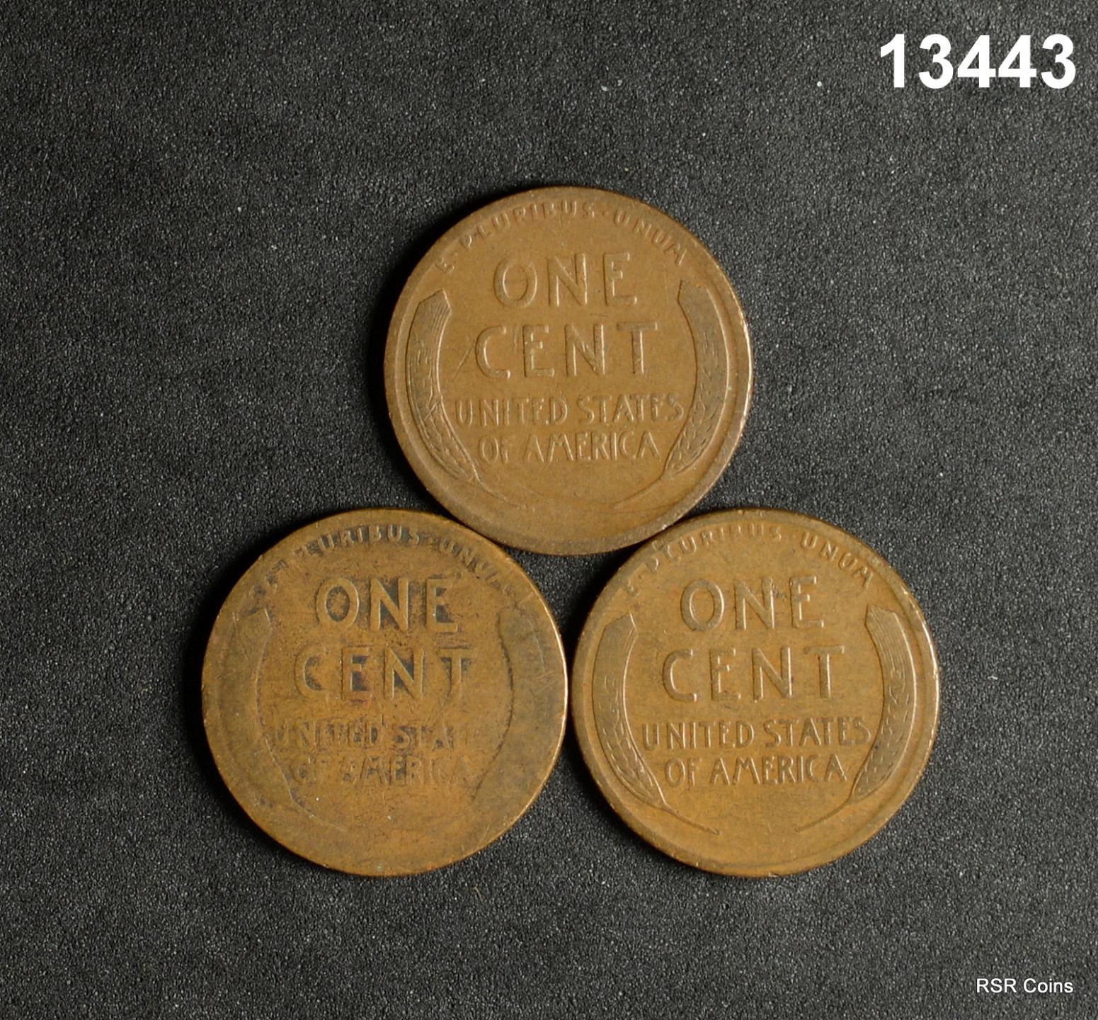 3 COIN LINCOLN CENT SET: 1912 D VG, 1911 D GOOD, 1913 D GOOD! #13443