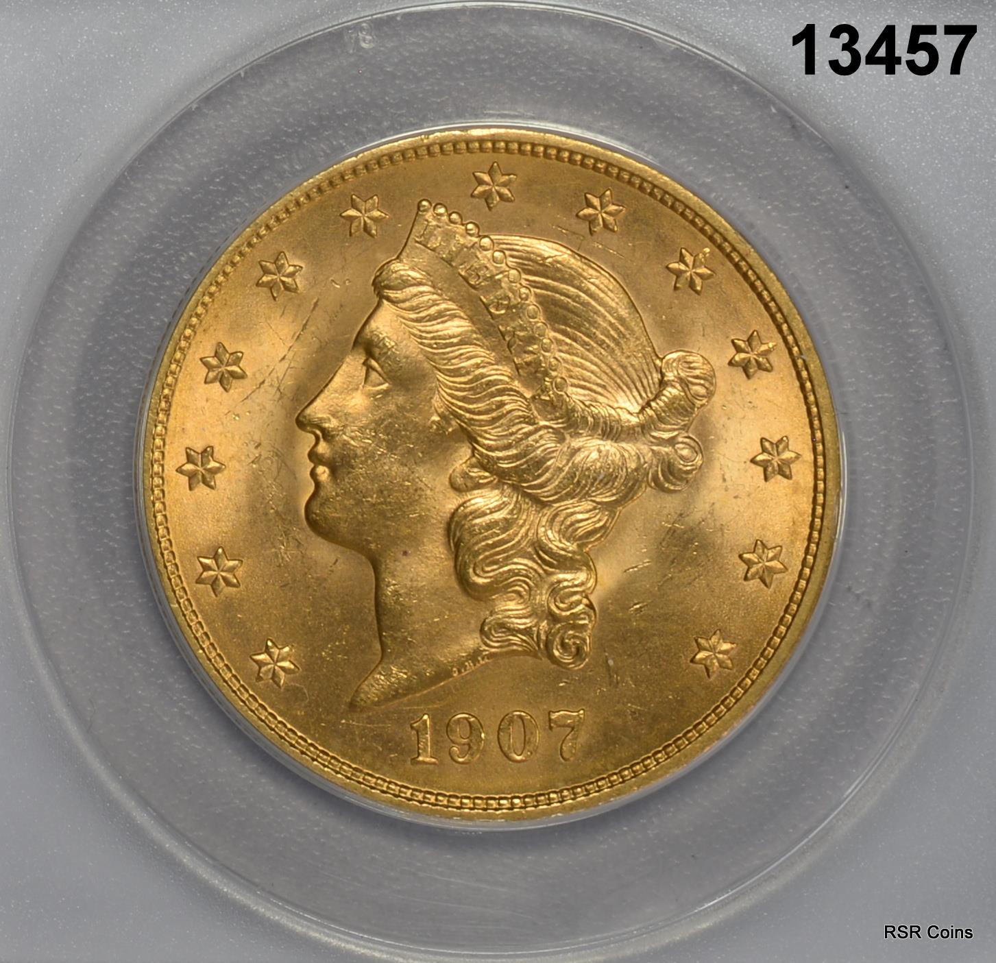 1907 D $20 GOLD DOUBLE EAGLE RARE! ANACS CERTIFIED MS63 LOOKS BETTER! #13457