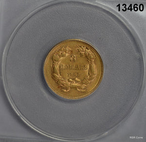 1860 $3 GOLD PRINCESS ANACS CERTIFIED AU50 MINTAGE: 7036! #13460