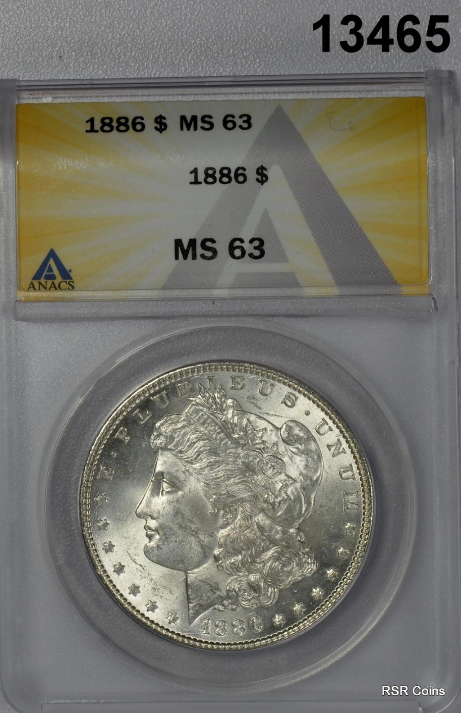 1886 MORGAN SILVER DOLLAR ANACS CERTIFED MS63 VIVID REVERSE RAINBOW WOW! #13465