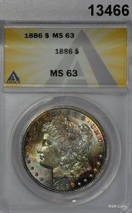 1886 MORGAN SILVER DOLLAR ANACS CERTIFED MS63 VIVID OBVERSE RAINBOW WOW! #13466