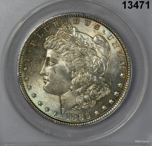 1886 MORGAN SILVER DOLLAR ANACS CERTIFED MS63 PALE BLUE GOLDEN OBV TONED! #13471