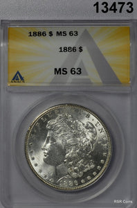 1886 MORGAN SILVER DOLLAR ANACS CERTIFED MS63 REV COLOR CRESCENT TONED! #13473