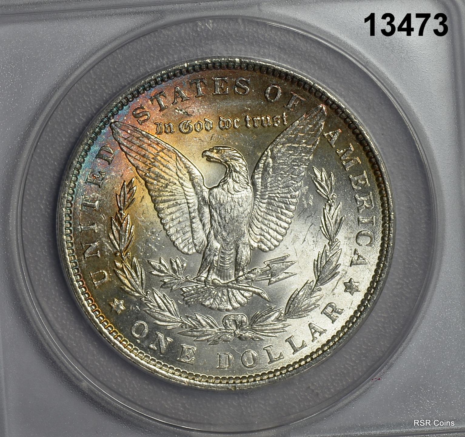 1886 MORGAN SILVER DOLLAR ANACS CERTIFED MS63 REV COLOR CRESCENT TONED! #13473