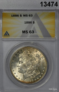 1886 MORGAN SILVER DOLLAR ANACS CERTIFED MS63 GOLDEN OBV & REV WOW!! #13474