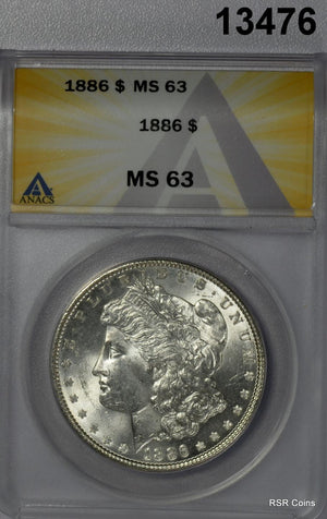 1886 MORGAN SILVER DOLLAR ANACS CERTIFED MS63 REVERSE RAINBOW TONED WOW! #13476