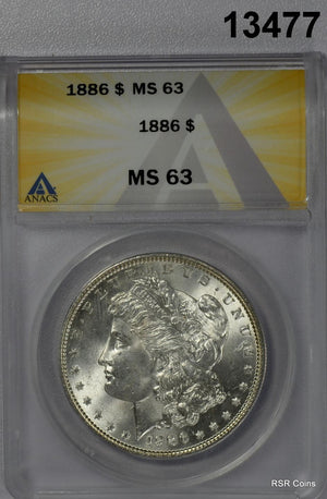 1886 MORGAN SILVER DOLLAR ANACS CERTIFED MS63 REVERSE RAINBOW WOW! #13477