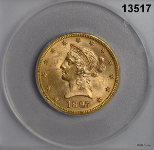 1897 $10 GOLD LIBERTY ANACS CERTIFED MS62 FLASHY!! #13517