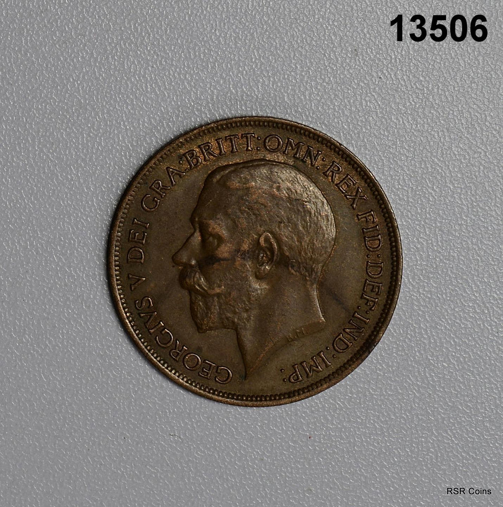 BRITISH 1917 ONE PENNY AU- TOUCH MINT LUSTER! #13506