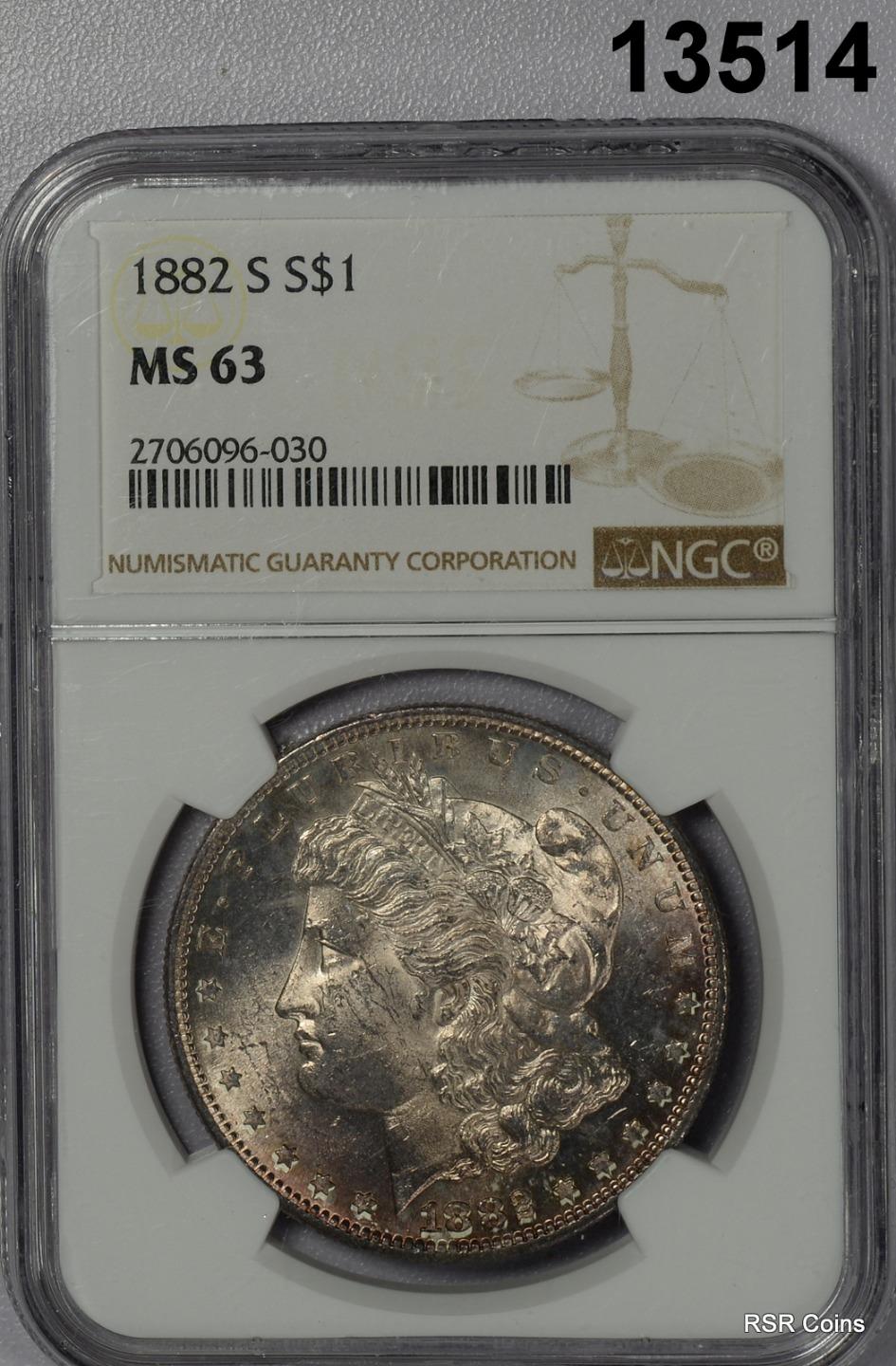 1882 S MORGAN SILVER DOLLAR NGC CERTIFIED MS63 BOTH SIDES GOLDEN PINK!! #13514