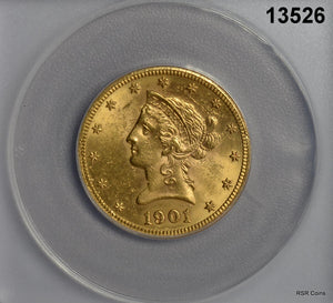 1901 S $10 GOLD LIBERTY EAGLE ANACS CERTIFED MS62 FROSTY!! #13526