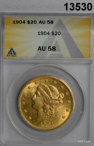 1904 $20 GOLD LIBERTY DOUBLE EAGLE ANACS CERTIFED AU58! #13530