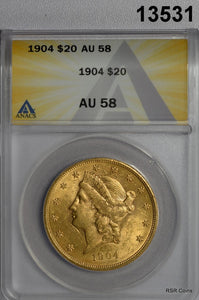 1904 $20 GOLD LIBERTY DOUBLE EAGLE ANACS CERTIFED AU58! #13531