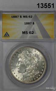 1887 MORGAN SILVER DOLLAR ANACS CERTIFED MS62 WHITE! #13551