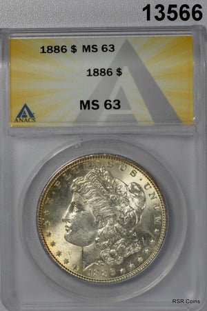 1886 MORGAN SILVER DOLLAR ANACS CERTIFED MS63! PERIPHERAL GOLD FLASHY! #13566