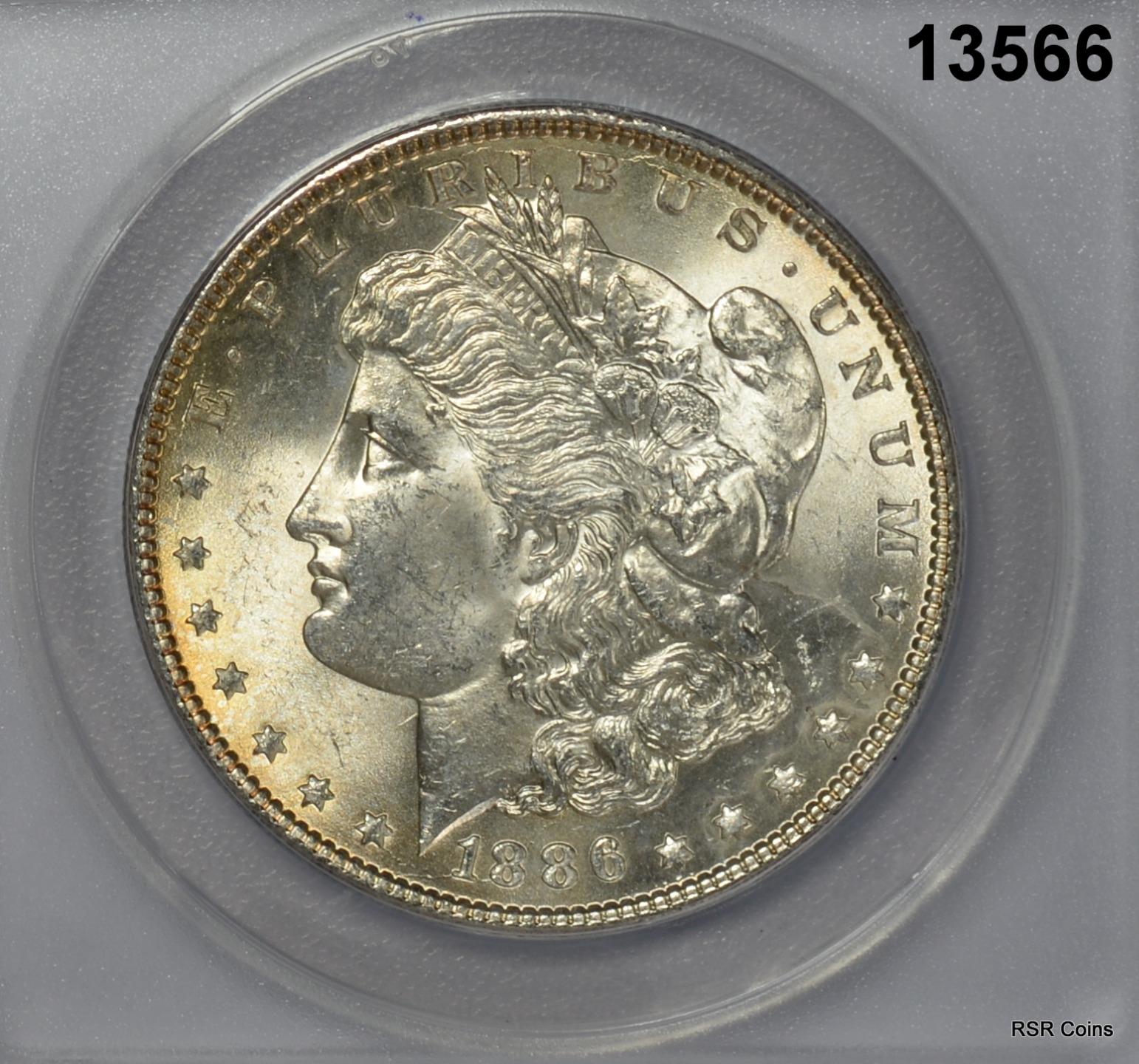 1886 MORGAN SILVER DOLLAR ANACS CERTIFED MS63! PERIPHERAL GOLD FLASHY! #13566