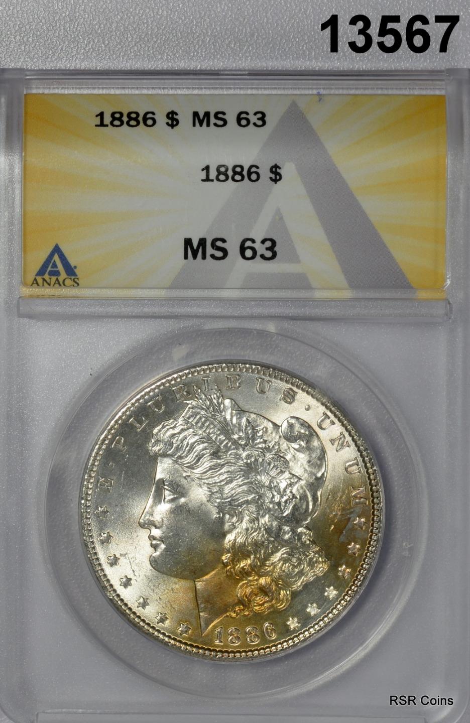 1886 MORGAN SILVER DOLLAR ANACS CERTIFED MS63! FLASHY GOLDEN OBVERSE! #13567