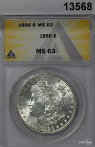 1886 MORGAN SILVER DOLLAR ANACS CERTIFED MS63! FLASHY WHITE! WOW! #13568