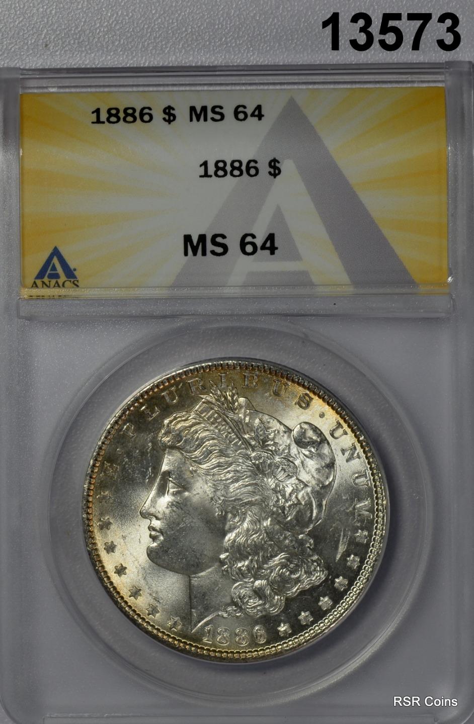 1886 MORGAN SILVER DOLLAR ANACS CERTIFED MS64 FULLY STRUCK GOLDEN TONING #13573