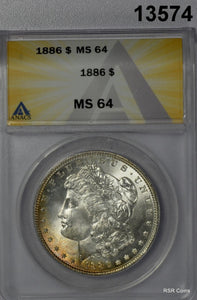 1886 MORGAN SILVER DOLLAR ANACS CERTIFED MS64 GOLD EDGE NICE! #13574