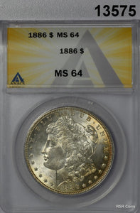 1886 MORGAN SILVER DOLLAR ANACS CERTIFED MS64 TOUCH OF GOLDEN RIM! #13575