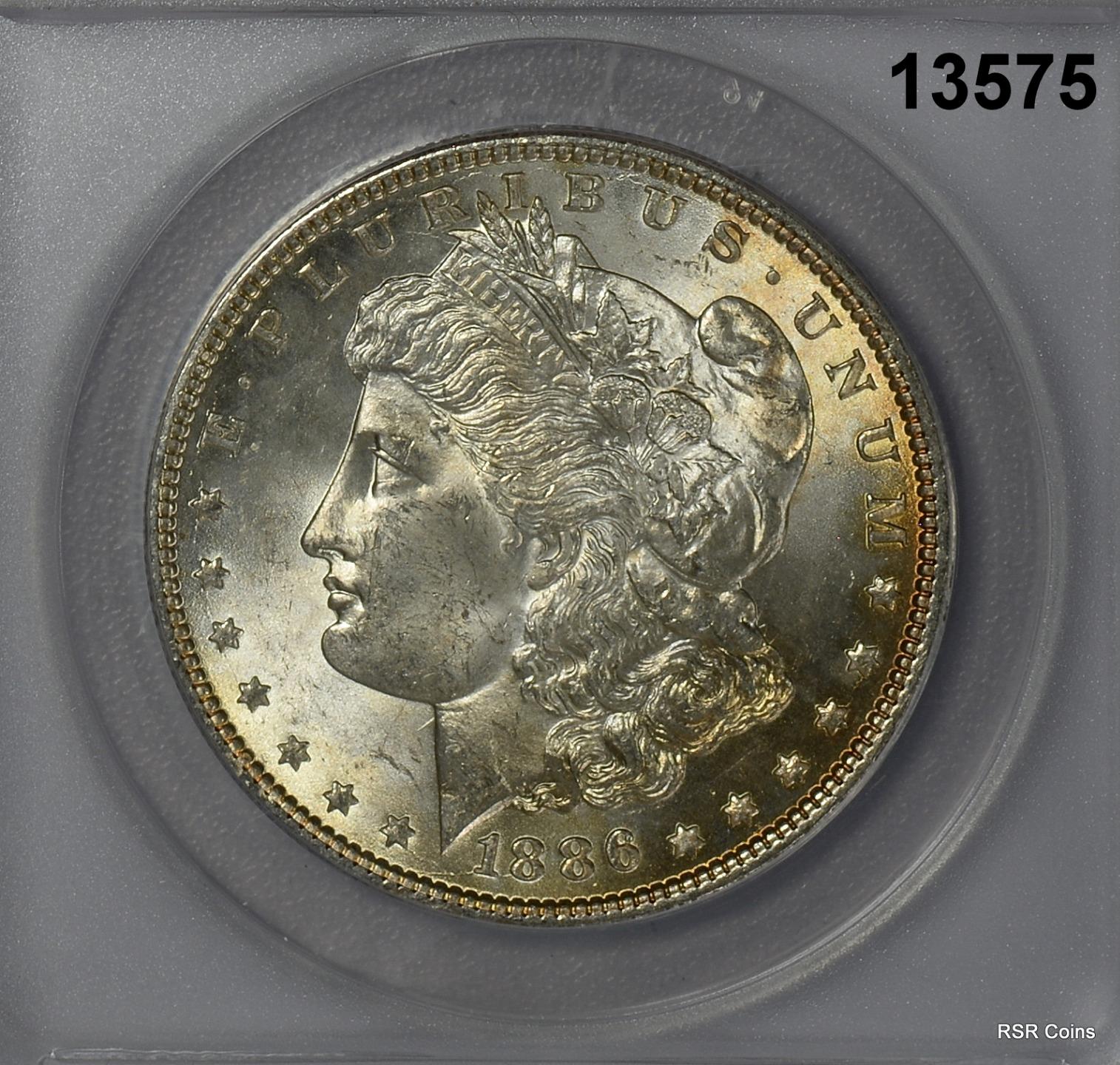 1886 MORGAN SILVER DOLLAR ANACS CERTIFED MS64 TOUCH OF GOLDEN RIM! #13575